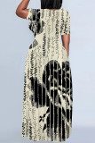 Multicolor Casual Street Floral Print Camouflage Print Letters Pocket Contrast O Neck Printed Plus Size Dresses