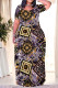 Purple Casual Street Chain print Pocket Contrast O Neck Printed Dresses