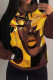 Dark Brown Casual Street Graffiti Print Draw String Pocket Hooded Tops