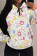 White Casual Daily Floral Print Draw String Pocket Contrast Hooded Tops