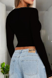 Red Casual Solid Color Patchwork O Neck Tops