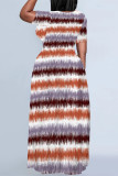 Multi-color Casual Geometric Print Stripe Gradient Pocket Contrast O Neck Printed Plus Size Dresses