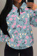 Blue Casual Daily Floral Print Draw String Pocket Contrast Hooded Tops