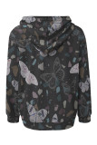 White Casual Street Floral Print Butterfly Draw String Pocket Contrast Hooded Tops