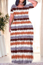 Stripe Casual Geometric Print Stripe Gradient Pocket Contrast O Neck Printed Plus Size Dresses
