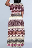 Multicolor Casual Street Floral Print Camouflage Print Letters Pocket Contrast O Neck Printed Plus Size Dresses