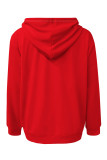 Red Casual Street Graffiti Print Draw String Pocket Hooded Tops