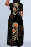 Multicolor Casual Street Floral Print Camouflage Print Letters Pocket Contrast O Neck Printed Plus Size Dresses