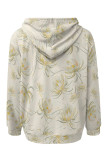 White Casual Street Floral Print Butterfly Draw String Pocket Contrast Hooded Tops
