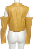 Yellow Casual Solid Color Buttons Patchwork Turndown Collar Outerwear