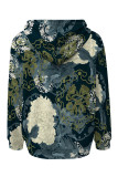 White Casual Street Floral Print Butterfly Draw String Pocket Contrast Hooded Tops