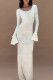 White Elegant Solid Color Patchwork O Neck Long Dresses