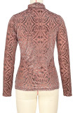 Brownness Casual Print Patchwork Turtleneck Tops
