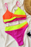 Rose Red Sexy Patchwork Contrast Swimwears