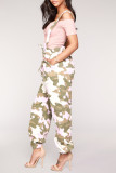 Black Casual Camouflage Print Draw String Pocket Patchwork Spaghetti Strap Jumpsuits