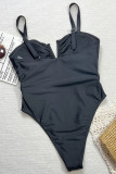 Black Sexy Hollow Out Patchwork Backless Swimwears
