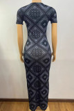Black Casual Print Patchwork O Neck Long Dresses