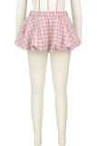 Burgundy Casual Plaid Patchwork Loose Low Waist Speaker Full Print Bottoms