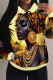 Golden Yellow Casual Street Figure Print Draw String Pocket Hooded Tops