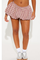 Burgundy Casual Plaid Patchwork Loose Low Waist Speaker Full Print Bottoms