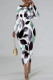 Dark Purple Elegant Floral Print Contrast O Neck Printed Dresses