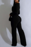 Brown Casual Solid Color Buttons Patchwork Square Neck Regular Jumpsuits