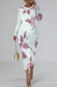 Rose Elegant Floral Print Contrast O Neck Printed Dresses