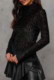 Brownness Casual Print Patchwork Turtleneck Tops
