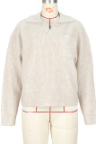 Apricot Casual Solid Color Pocket Patchwork Turndown Collar Tops