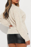 Apricot Casual Solid Color Pocket Patchwork Turndown Collar Tops
