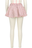 Burgundy Casual Plaid Patchwork Loose Low Waist Speaker Full Print Bottoms
