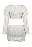 Yellow Casual Solid Color Draw String Buckle Patchwork Button Collar Long Sleeve Two Pieces