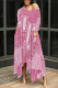 Pink Casual Street Faux Denim Print Pocket Irregular Contrast Oblique Collar Irregular Dresses