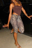 Leopard Print Casual Leopard Print Patchwork Skinny Mid Waist Conventional Full Print Bottoms