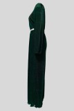 Ink Green Casual Solid Color Basic O Neck Long Sleeve Two Pieces