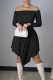 Black Casual Solid Color Irregular Hem Off Shoulder Long Sleeve Dresses
