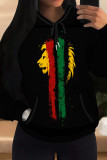 Red Green Casual Print Pocket Patchwork Hooded Tops