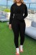 Black Casual Solid Color Basic Hooded Long Sleeve Two Pieces