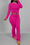 Burgundy Casual Gradient Patchwork O Neck Long Sleeve Two Pieces