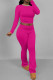 Rose Red Casual Gradient Patchwork O Neck Long Sleeve Two Pieces
