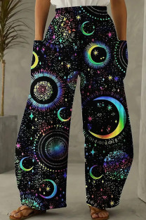Black Casual Print Pocket Patchwork Plus Size