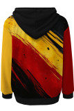 Red Green Casual Print Pocket Patchwork Hooded Tops