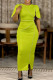 Fruit Green Casual Solid Color Patchwork Slit O Neck Irregular Dresses