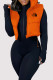Orange Casual Letters Patchwork Zipper Turndown Collar Tops