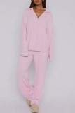 Pink Casual Solid Color Buttons Turndown Collar Long Sleeve Two Pieces