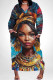 Blue Casual Print Pocket Patchwork V Neck Straight Plus Size Dresses