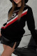 Black Casual Letters Patchwork Contrast O Neck Tops