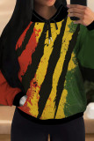 Red Green Casual Print Pocket Patchwork Hooded Tops