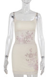 Apricot Sexy Flowers Patchwork Hot Drill U Neck Two Pieces