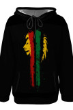 Red Green Casual Print Pocket Patchwork Hooded Tops